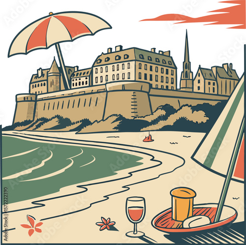 watercolor paint saint malo skyline  france landsc (1).eps