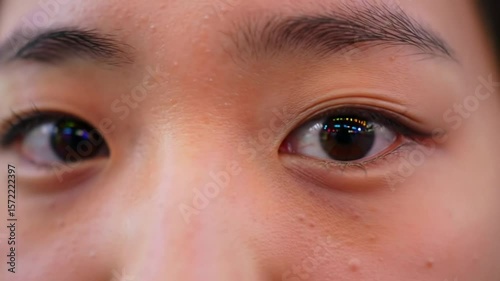 Close-up of a Girl's Eyes Reflecting Lights
