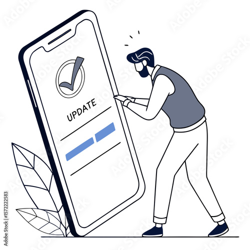 Person updating software on a large smartphone update technology