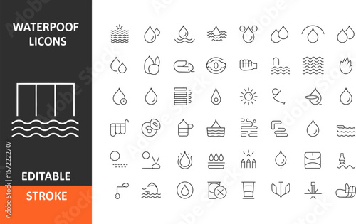 Waterproof icons vector set editable stroke line design collection for web and ui design elements editable stock vector