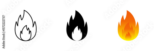 vector illustration of a fire flames icon set color black white minimalist