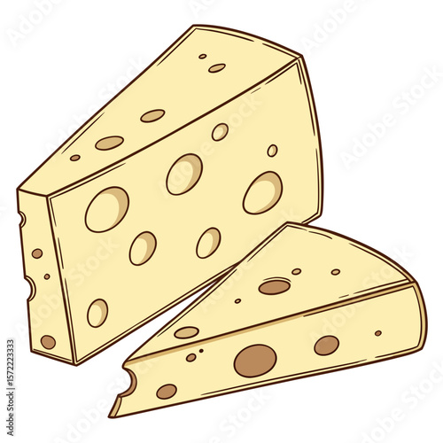 Yellow cheese wedges with holes dairy food