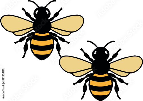 Two cartoon honey bees illustration vector graphic for beekeeping and nature themed designs and projects