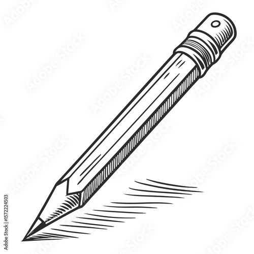 Graphite pencil sketch with eraser and shadow drawing writing