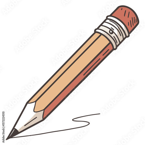 Sharpened graphite writing tool with pink eraser pencil drawing