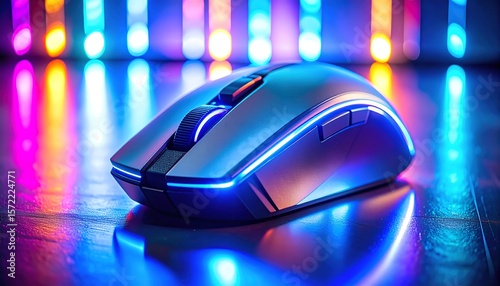 Gaming mouse in vibrant lights
