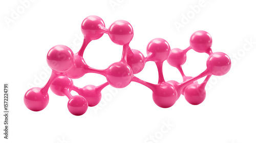 Molecular structure in vibrant pink isolated on transparent background creates an abstract modern design.