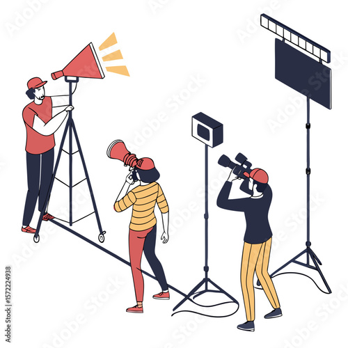 Filmmakers directing with megaphones and cameras film production filmmaking