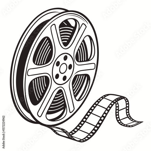 Vintage Film Reel With Unspooling Tape movie cinema