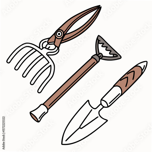 Gardening tools illustration shovel fork