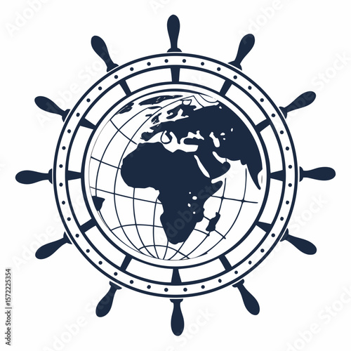 Nautical globe steering wheel symbol ship wheel navigation
