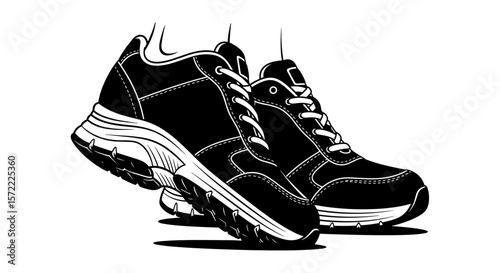 Pair of sneakers black and white minimalistic illustration