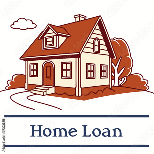 Cozy house with trees and cloud home loan