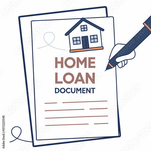 Hand signing home loan document with house illustration vector