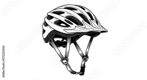 Bicycle helmet black and white illustration with straps