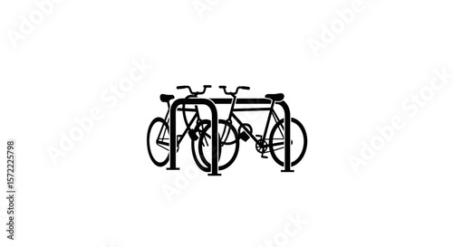 Bicycles parked on bike rack black silhouette illustration