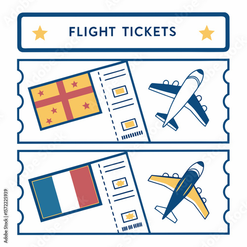 Flight tickets with flags and airplanes travel international travel
