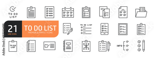Set of line icons related to To Do List, checklist, plan, task and more. Outline icons collection. Editable stroke. Vector illustration.