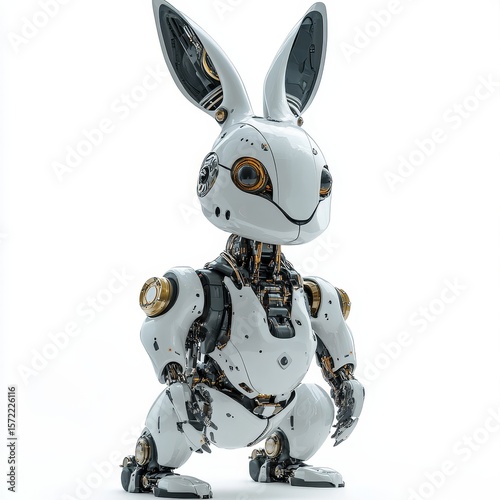 Rabbit or hare robot, a robotic animal isolated against a white background, providing a playful element for the design, Generative AI