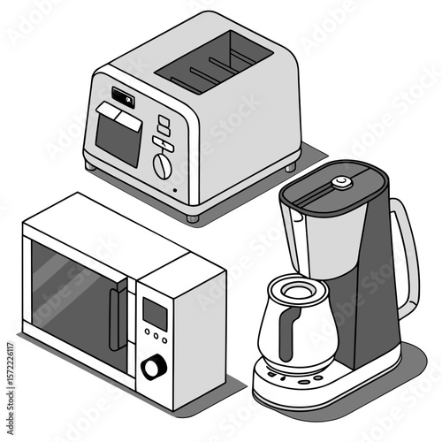 Toaster microwave coffee maker kitchen appliances vector