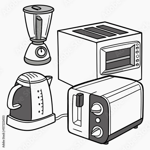 Blender kettle toaster oven kitchen appliances vector