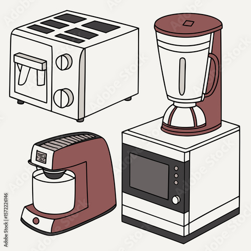 Kitchen appliances toaster blender mixer microwave vector