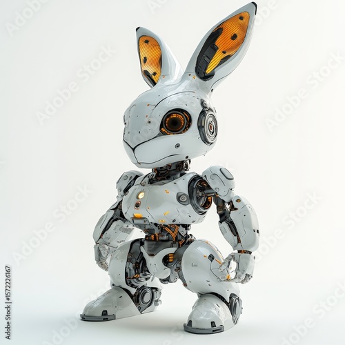 Rabbit or hare robot, a robotic animal isolated against a white background, providing a playful element for the design, Generative AI