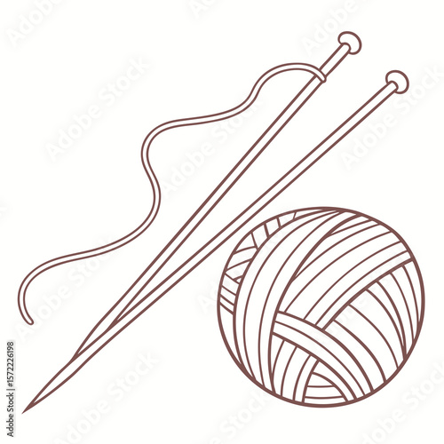 Knitting needles and yarn ball outline craft