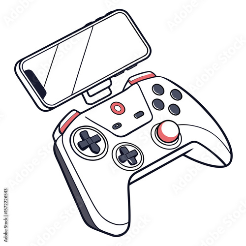 White gaming controller with coral accents and phone attachment mobile gaming technology