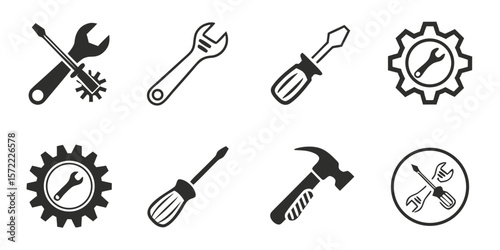 Collection of repair and maintenance tools icons isolated on white background