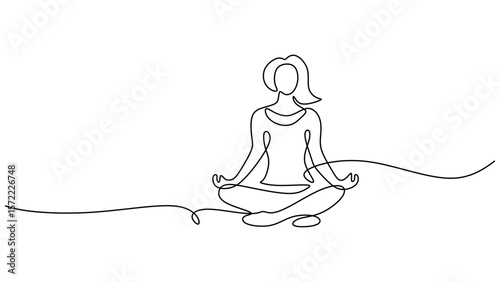 Relaxed lotus pose for meditation line art. Continuous line drawing