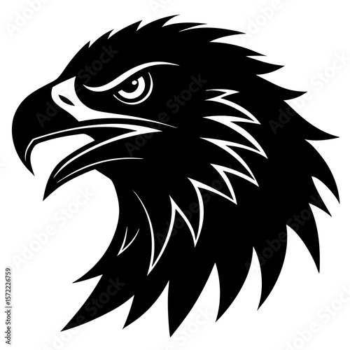 Stylized black silhouette of a fierce eagle head profile