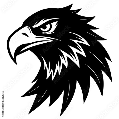 Stylized black silhouette of a fierce eagle head profile