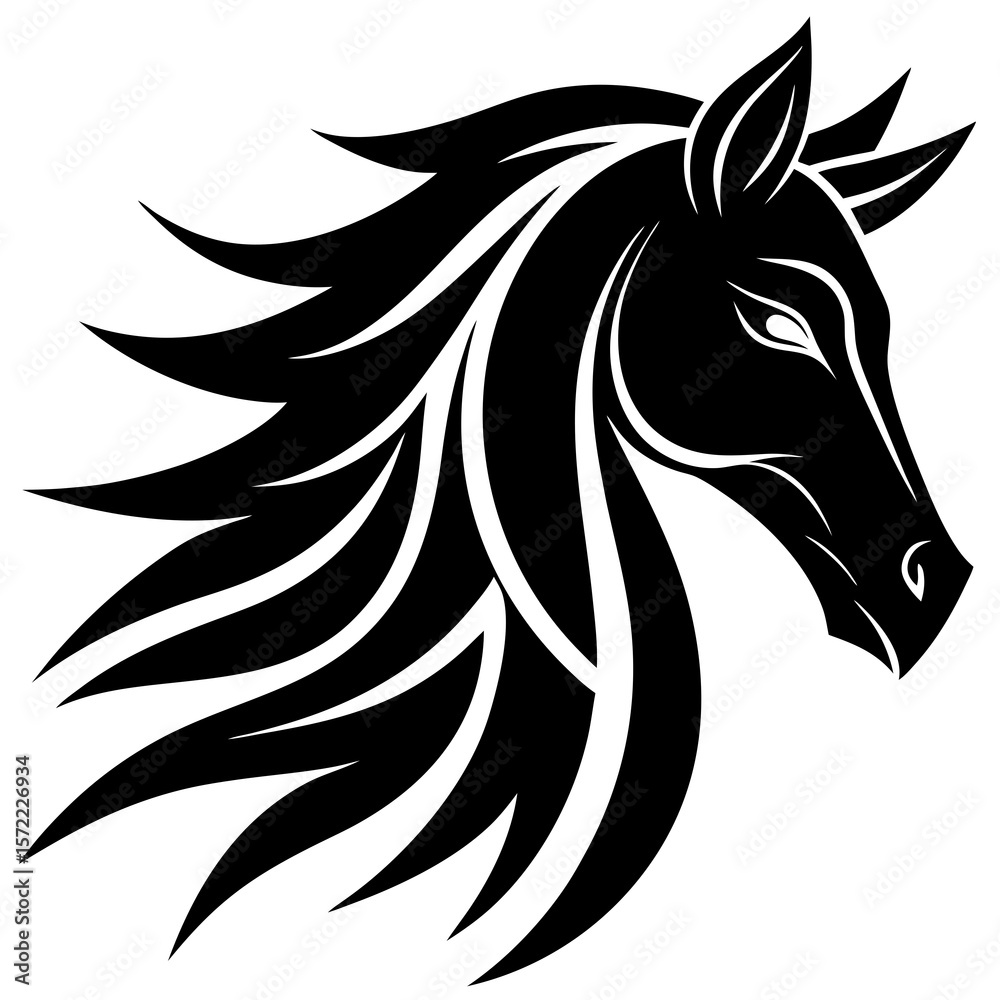 Obraz premium Stylized black horse head silhouette with flowing mane