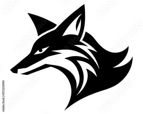 Sleek black fox head silhouette with abstract stylized mane