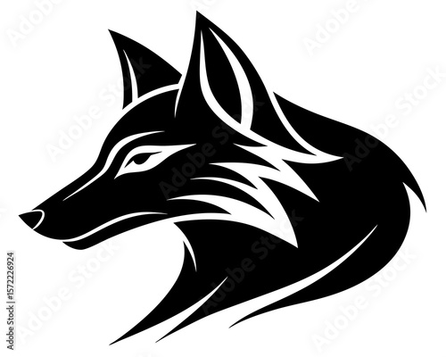 Sleek black fox head silhouette with abstract stylized mane