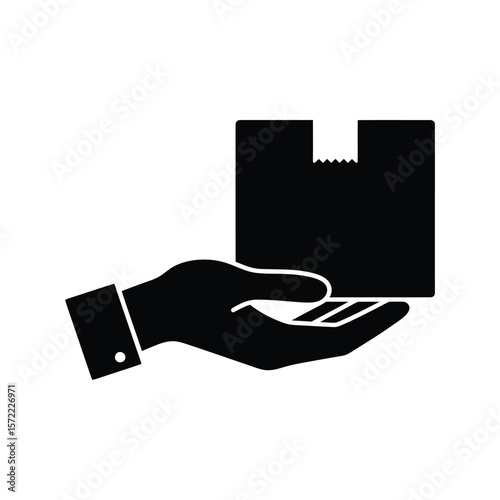 A black and white icon shows a hand gently holding a package, symbolizing delivery and the act of giving