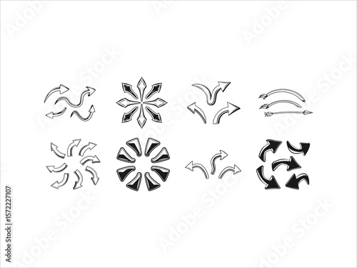 Hand draw style curve arrow set vector