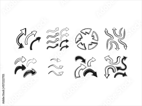 Hand draw style curve arrow set vector