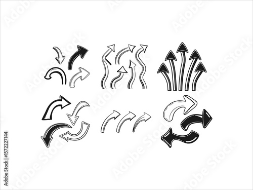 Hand draw style curve arrow set vector