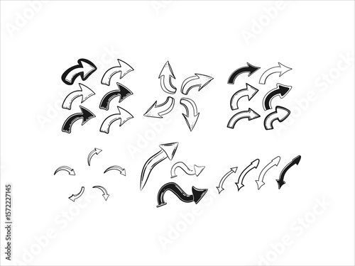 Hand draw style curve arrow set vector