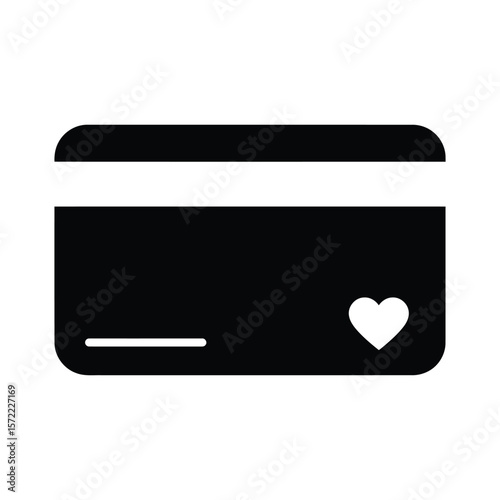 A black and white credit card icon with a heart, representing financial love and secure transactions