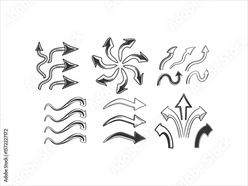 Hand draw style curve arrow set vector