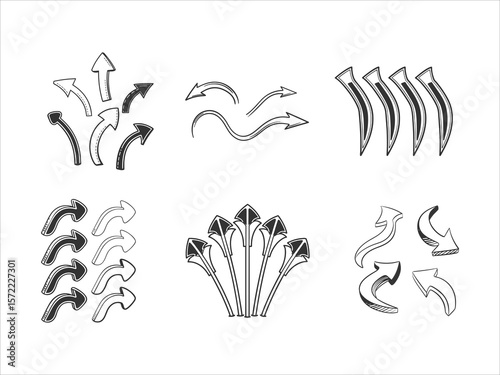 Hand draw style curve arrow set vector