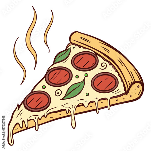 Delicious pepperoni pizza slice with melting cheese vector
