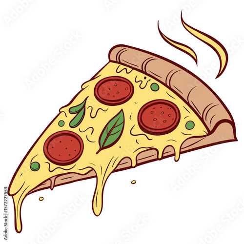 Delicious pepperoni pizza slice with melted cheese vector