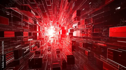 Abstract Red Geometric Tunnel Animation - Futuristic Technology Background Loop
