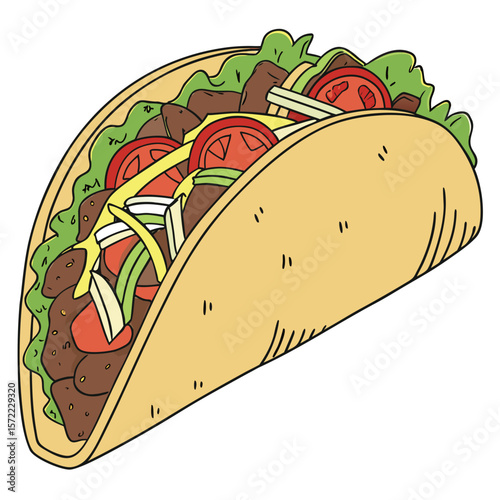 Delicious taco with beef lettuce tomato and cheese vector