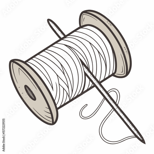 Spool of thread with needle and thread sewing craft