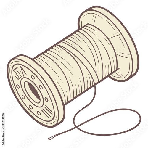 Beige thread spool with needle and string brown outline